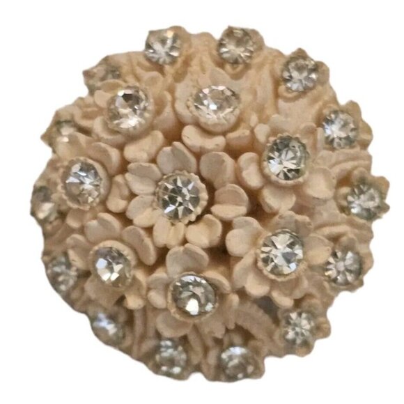 1950's Vintage Celluloid Rhinestone Daisy Floral Bouquet Bridal Clip Earrings 1" - Picture 12 of 13